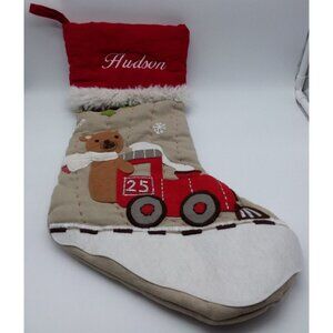 Pottery Barn Kids Hudson Woodland Bear Train Christmas Holiday Stocking Quilted